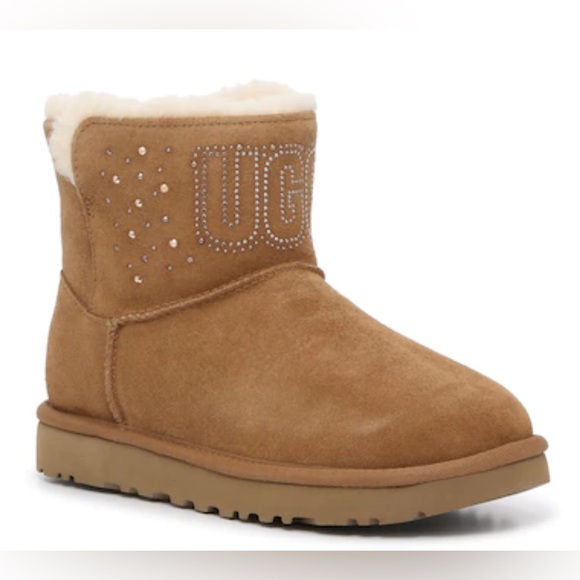 UGG Shoes - UGG Classic Gem Mini Boots Women SZ 7 Jewels Faux Fur Lining Brown